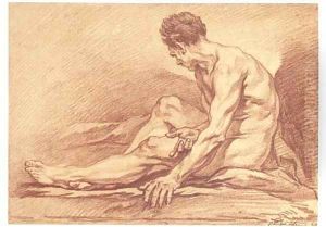A male nude seated in profile to the left by Francois Boucher
