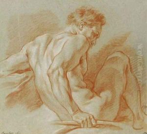 A seated nude holding a staff by Francois Boucher