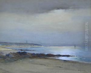A Coastal Sunset With A Lone Sailing Boat by David West