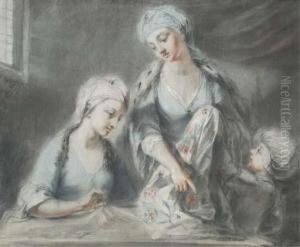 Figures Sewing In An Interior