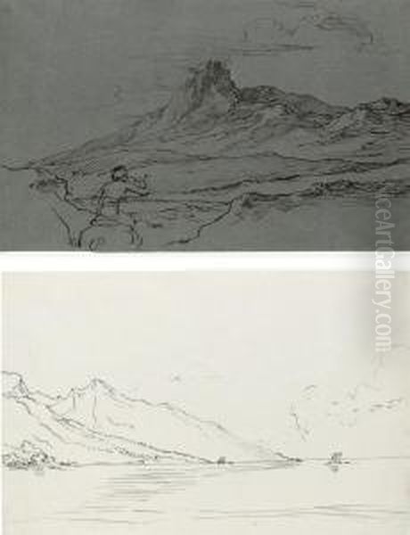 A Rider Approaching A Craggy Mountain Range - view 1
