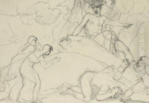 Two Studies Of The Angel At The Sepulchre Announcing The Resurrection To The Three Marys, One With A Nude Figure Study For The Angel (
Verso
); And Study For The Entombment by Raphael Lamarr West