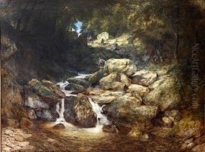 Fishermen And Other Figures By A Rockywaterfall, Bettws-y-coed