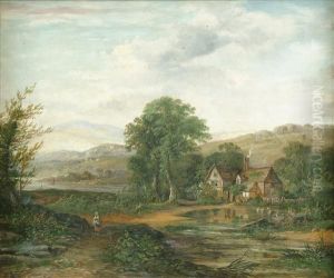 A Figure Near Afarm House In Wooded River Landscape by J. Westall