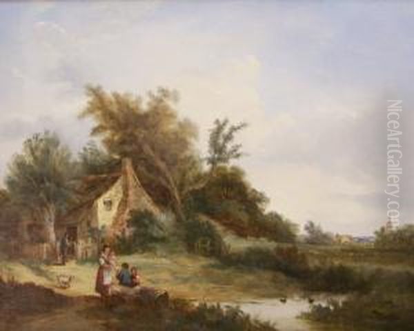 Figures Outside Cottage - view 1