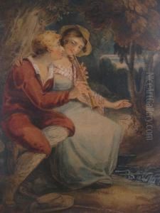 Boy Teaching A Girl To Pipe by Richard Westall