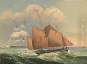 Shipping Off The Coast Of Dover; Shipping With A Fleet In Thedistance Right