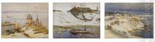 Winter Scenes: A Group Of Three Paintings - view 1