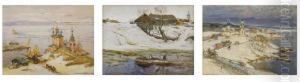 Winter Scenes: A Group Of Three Paintings by Constantin Alexandr. Westchiloff