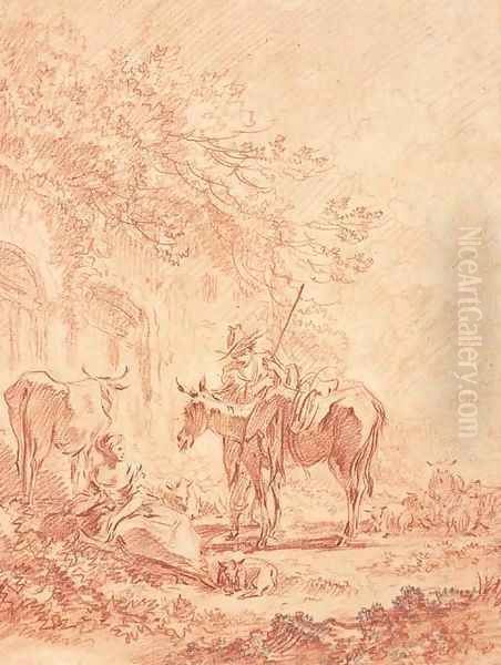 Shepherds with a flock by ruins, after Nicolaes Berchem - view 1