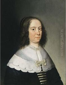 A Portrait Of A Lady, Said To Be Anna Van Briegsen (briccsen), Half Length, Wearing A Black And White Dress, A White Lace Collar, A Pearl Necklace And A Bonnet