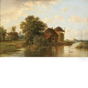 River Landscape In Holland by Cornelis I Westerbeek