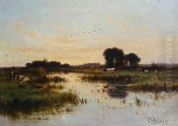 River Scene With Cattle - view 1