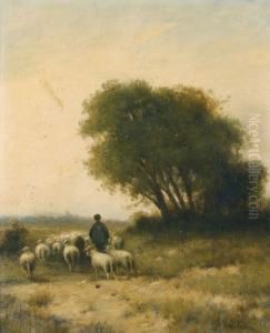Heidelandschaft Mit Schafherde Und Hirt by Cornelis I Westerbeek