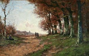Figuren Op Landweg Aan De Bosrand by Cornelis I Westerbeek