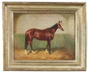 The Chestnut Mare "ruth" In The Stable. Oil/canvas, Signed And Dated by Wilhelm Westerop