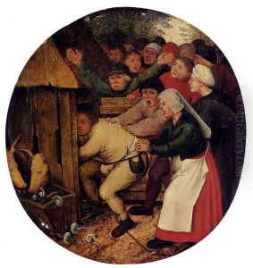 Pushed Into The Pig Sty by Pieter The Younger Brueghel