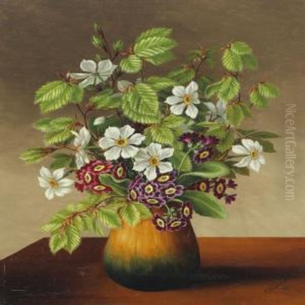 Still Life With Flowers And Beech Branches In Vase - view 1