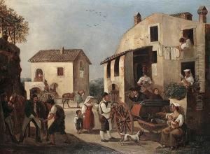 A Busy Village Scene by Alexander Wetterling