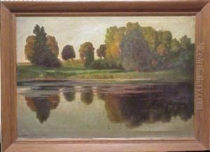Landscape, Trees Reflected In Body Of Water by Adalbert Wex