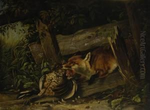 Fuchs Mit Erlegtem Hahn by Willibald Wex
