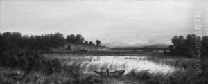 "abend Mit Der Zugspitze Bei Poll". Sign., Rucks. Auf Klebezettel Der Munchener Kunstlergenossenschaft Bez. Und Betitelt. Ol Auf Holz. 22,5 X 54 Cm. Rahmen by Willibald Wex
