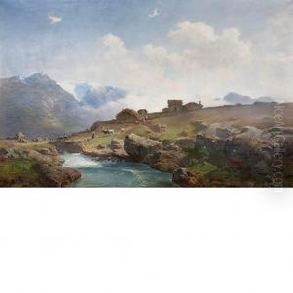 Cattle Crossing A Mountain Stream - view 1
