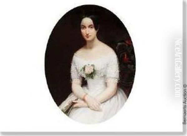 Portrait D'une Jeune Fille Avec Eventail Et Rose. - view 1