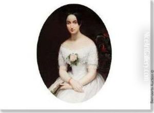 Portrait D'une Jeune Fille Avec Eventail Et Rose. by Sophie Weyer