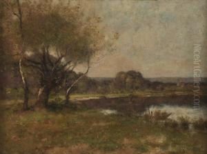 Spring Landscape With Pond And Boat by Max Weyl
