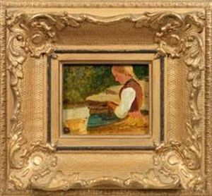 Strickendes Bauernmadchen by Karl Weysser