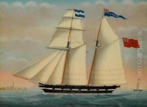 The Brigantine "unity" Of Guernsey, Captainhillery, Passing Flushing With An Antwerp Pilot In Attendance