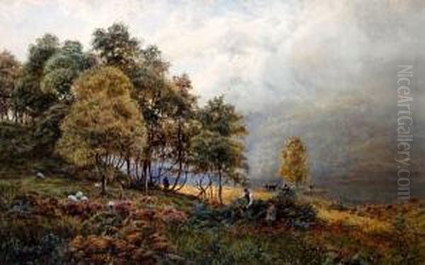 Wooded Lake Landscape With Figures By Thelakeside - view 1