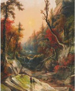 Waterfall Near Dundas, Ontario, Figures In The Foreground