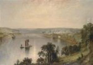A Topsail Schooner In The Estuary At Bideford, With A Vesselbuilding On The Foreshore