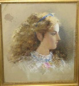 Bust-length Portrait Of A Young Girl In Profile by Henry Whatley