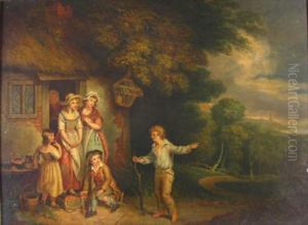 Youth Approaching Family Outside A Cottage - view 1