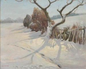Winter Scene With Snow Bank And Tree by John Laviers Wheatley
