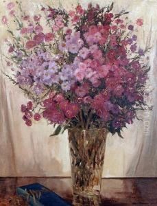 Purple Flowers In A Vase by John Laviers Wheatley