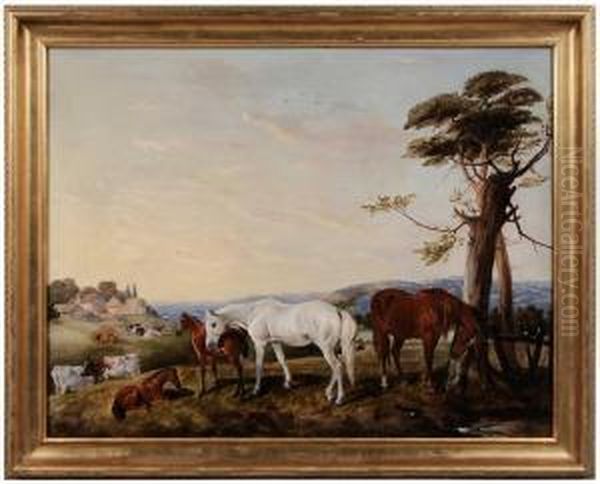 Hunters At Grass In The Badminton Meadows - view 1