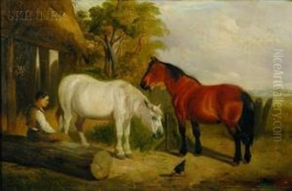 Barn Scene With Two Horses - view 1