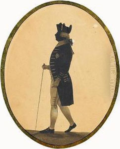 A Pair Of Silhouettes Of King George Iii (1738-1820) And Queen Charlotte (1761-1816); He, Full-length, Profile To The Left, In Military Frock Coat, Breeches, Fantail Hat, Wearing Breast Star And Garter Of The Order Of The Garter; She, Full-length, Profile - view 1
