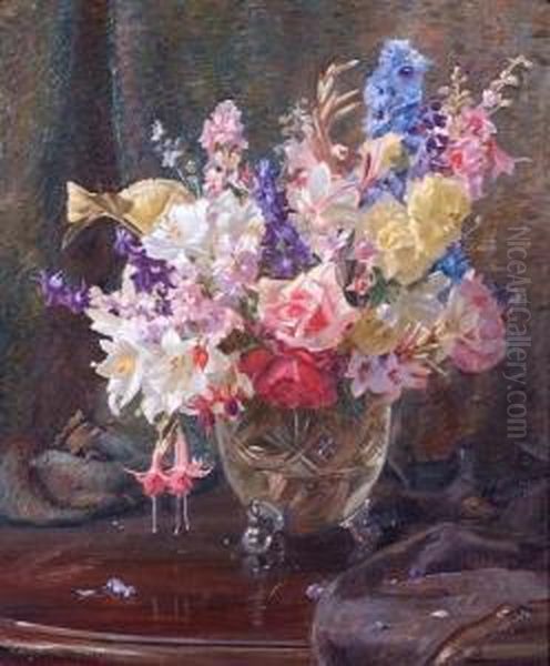 Floral Still Life In Crystal Vase - view 1