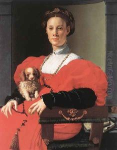 Portrait Of A Lady With A Puppy by Agnolo Bronzino