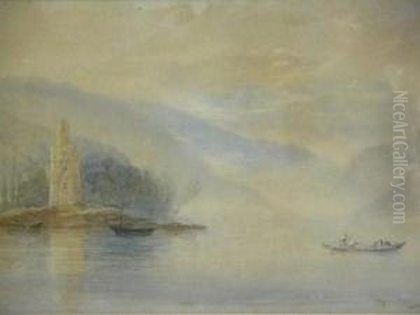 A Misty Morning With Boat Crossing The Loch - view 1