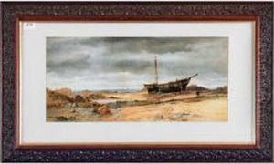 Coastal Scene,
Beached Ship by George William Whitaker