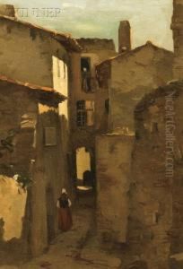 View With A Figure In A Cobbled Alley by George William Whitaker