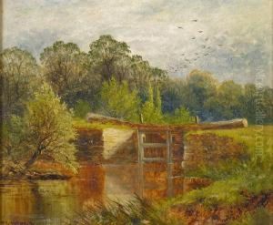 W R Whitby, 1877. River Landcape With A Lock by W.R. Whitby