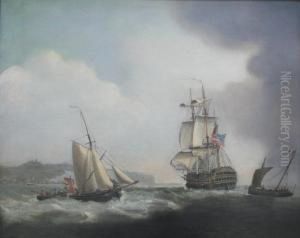 A Man Of War With Fishing Boats Off Dover