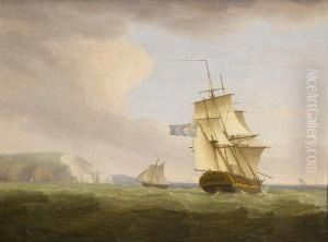 An English Frigate Off The Needles by Thomas Whitcombe